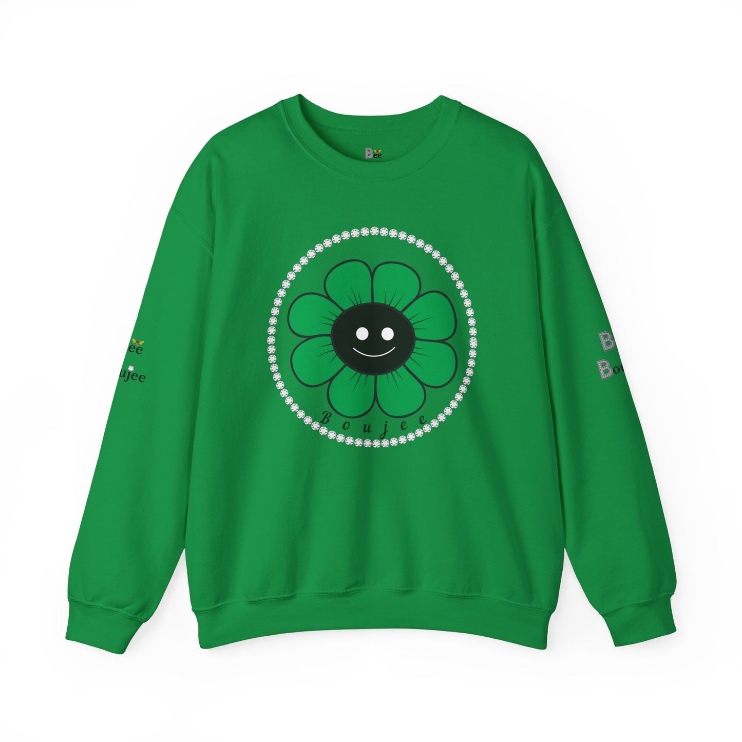 Boujee Flower Smiley Face Green Black - Heavy Blend™ Light Colors Crewneck Sweatshirt