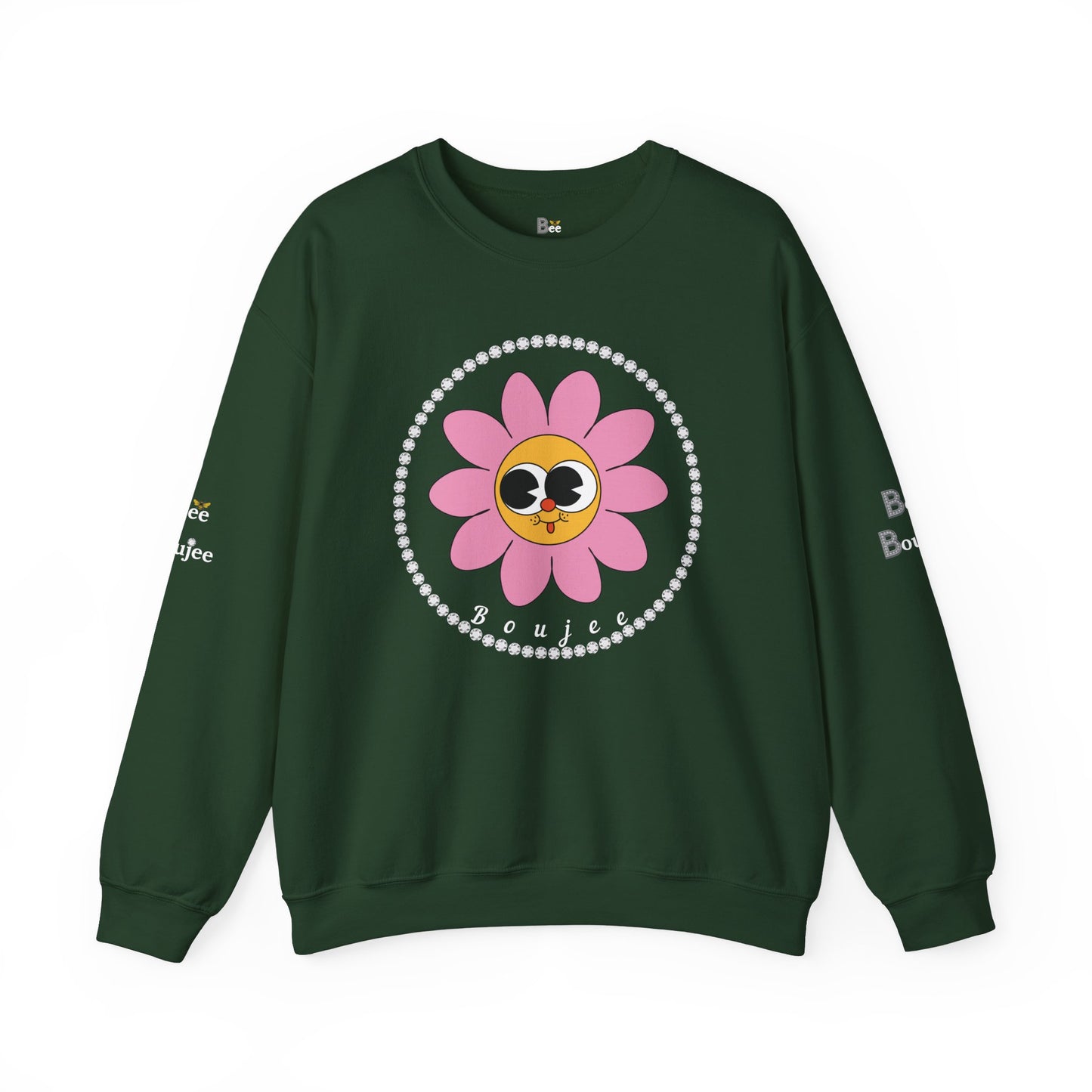 Boujee Flower Smiley Face Pink Gold Wide-Eyed - Heavy Blend™ Dark Colors Crewneck Sweatshirt