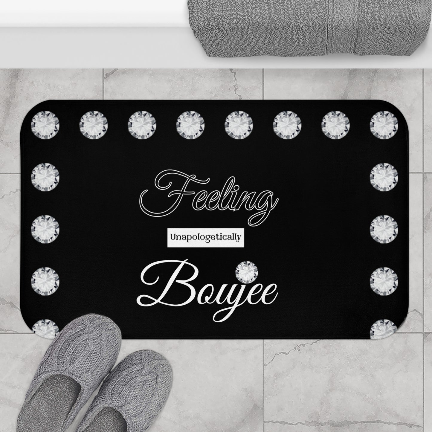 Feeling Boujee - Bath Mat BLACK with DIAMONDS