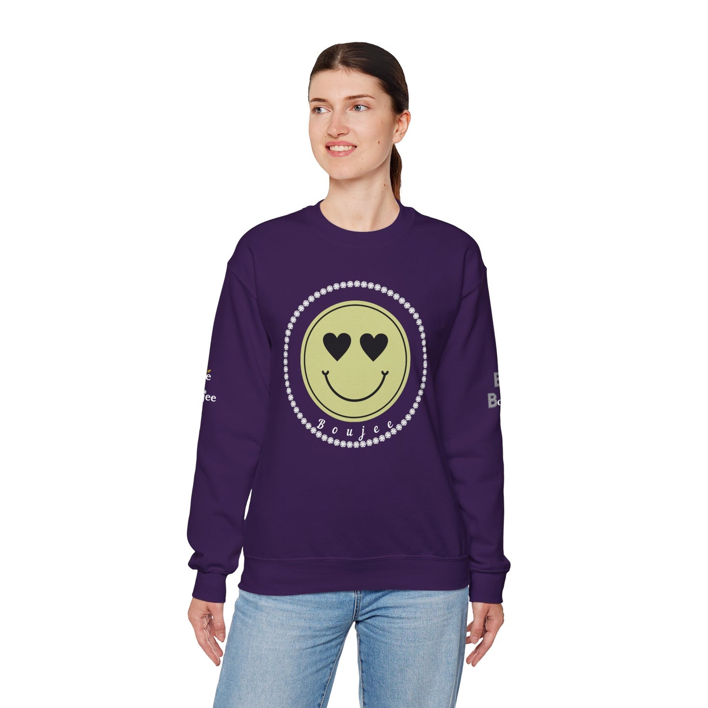 Boujee Smiley Face Beige Heart Eyes - Heavy Blend™ Dark Colors Crewneck Sweatshirt