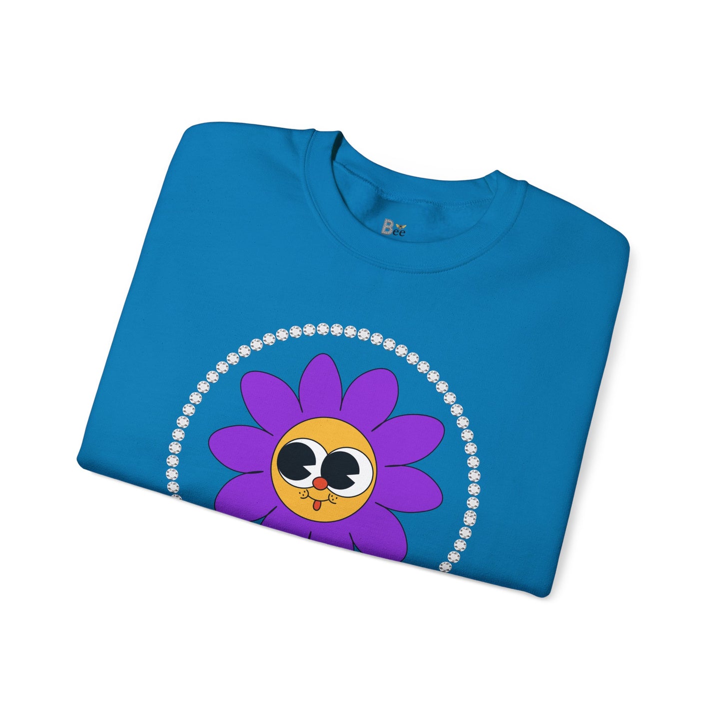 Boujee Flower Smiley Face Purple Gold Wide-Eyed - Heavy Blend™ Light Colors Crewneck Sweatshirt