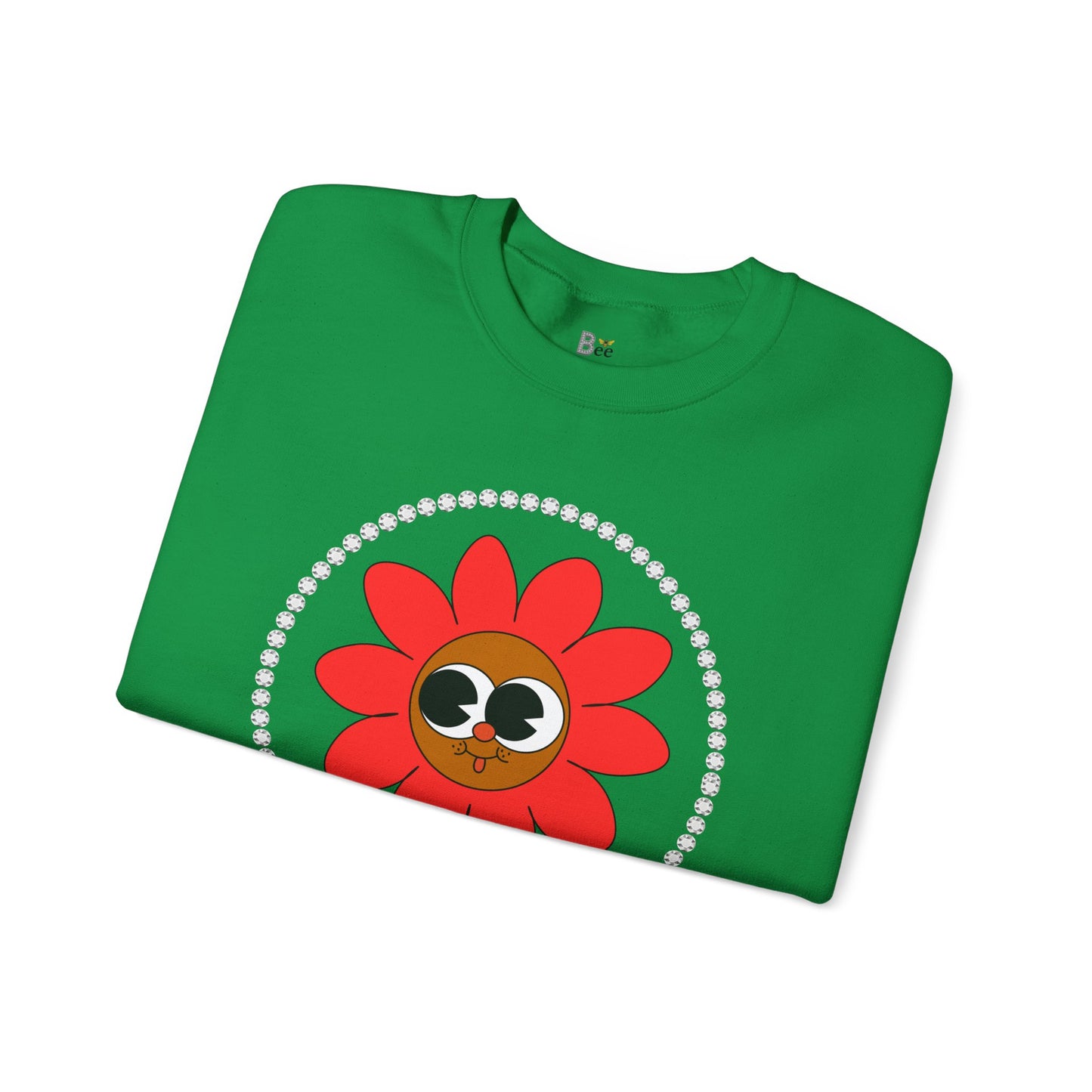 Boujee Flower Smiley Face Red Brown Wide-Eyed - Heavy Blend™ Light Colors Crewneck Sweatshirt