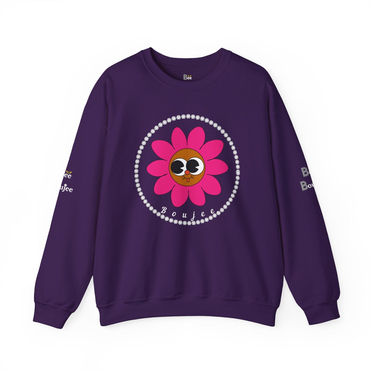 Boujee Flower Smiley Face Pink Brown Wide-Eyed - Heavy Blend™ Dark Colors Crewneck Sweatshirt