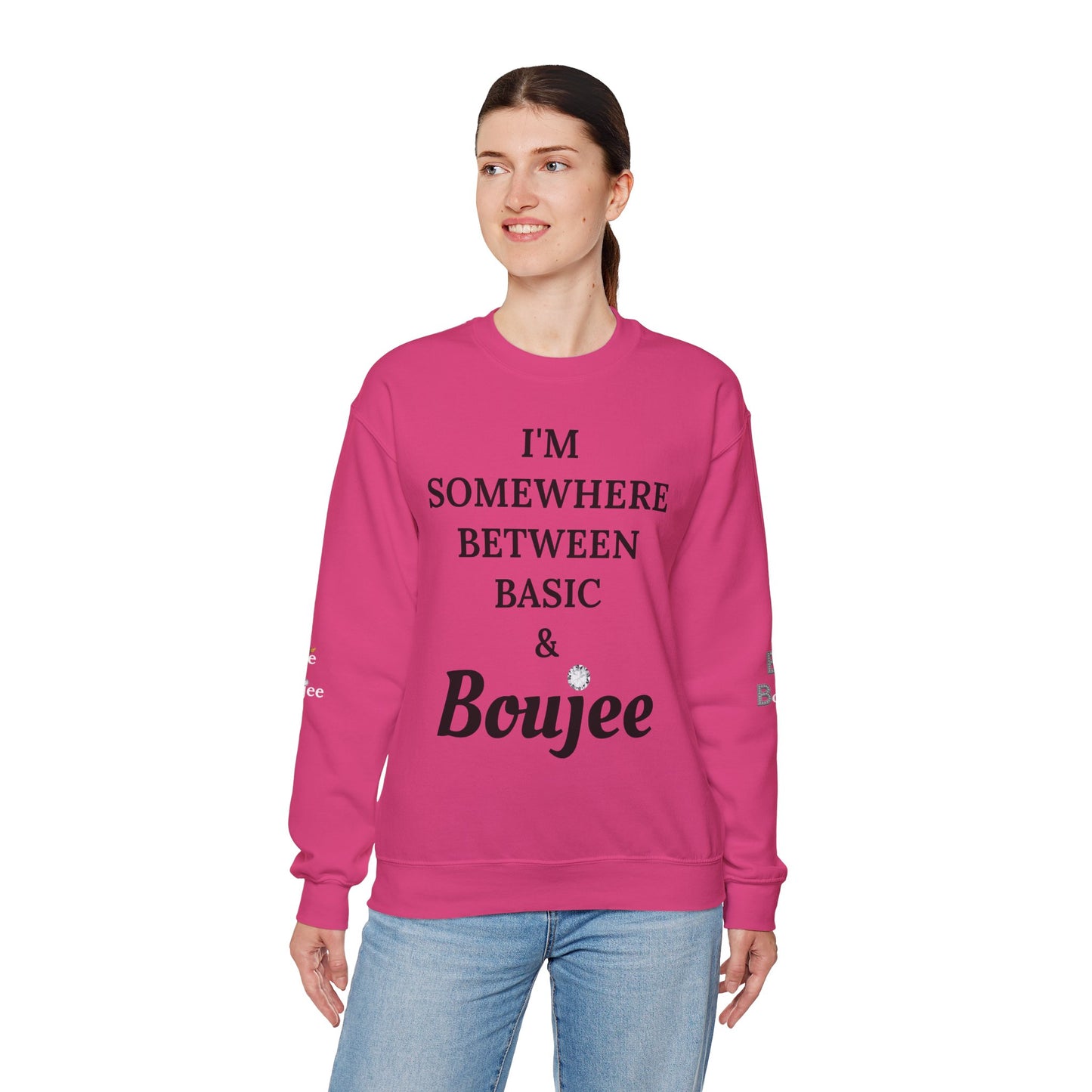 I'm Somewhere Between Basic & Boujee - Heavy Blend™ Light Colors Crewneck Sweatshirt