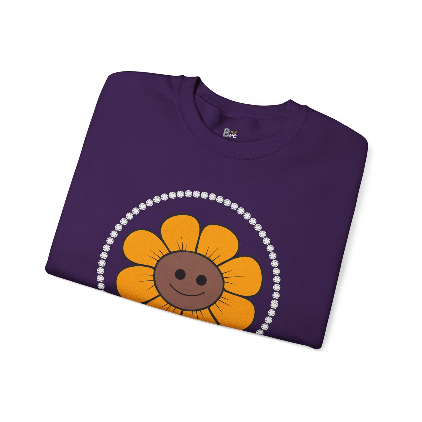 Boujee Flower Smiley Face Gold Brown - Heavy Blend™ Dark Colors Crewneck Sweatshirt