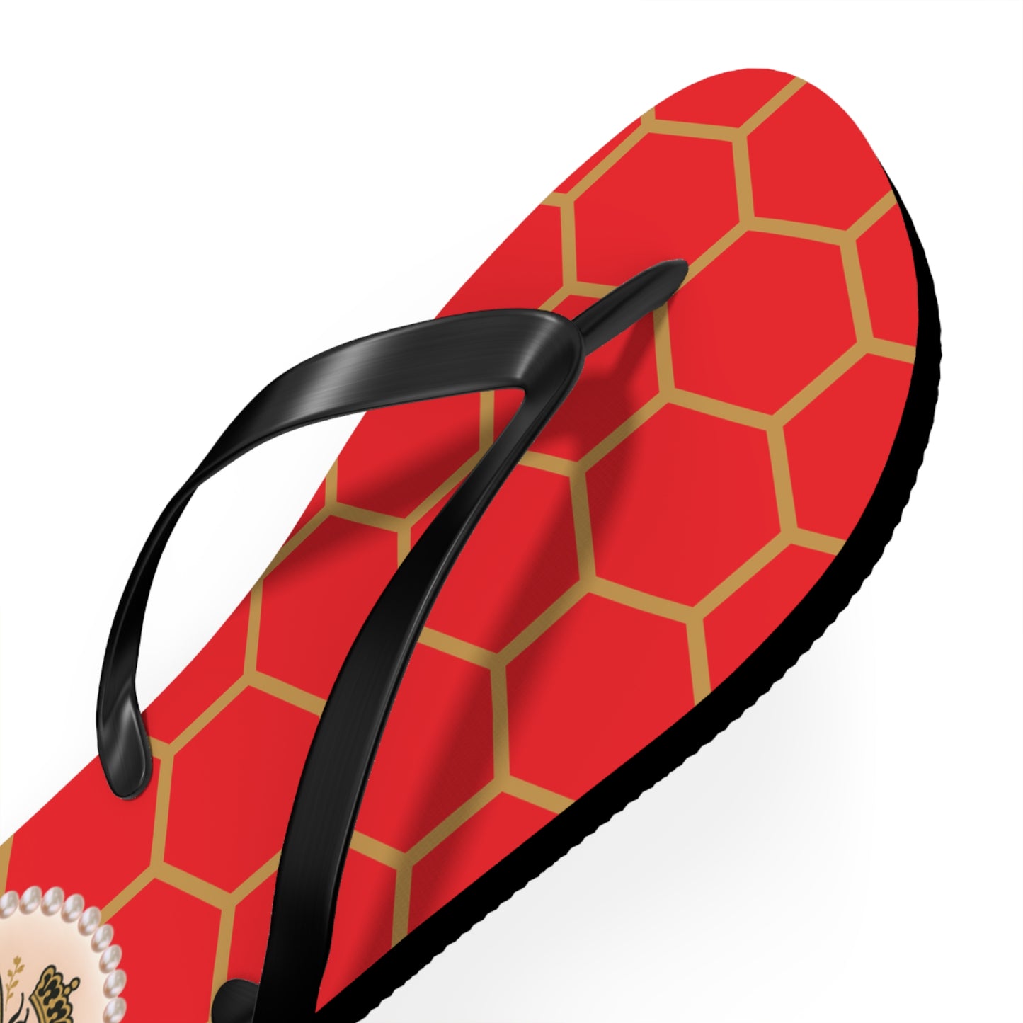 The Boujee Hive Flip Flops - RED Golden Honeycomb - LARGE