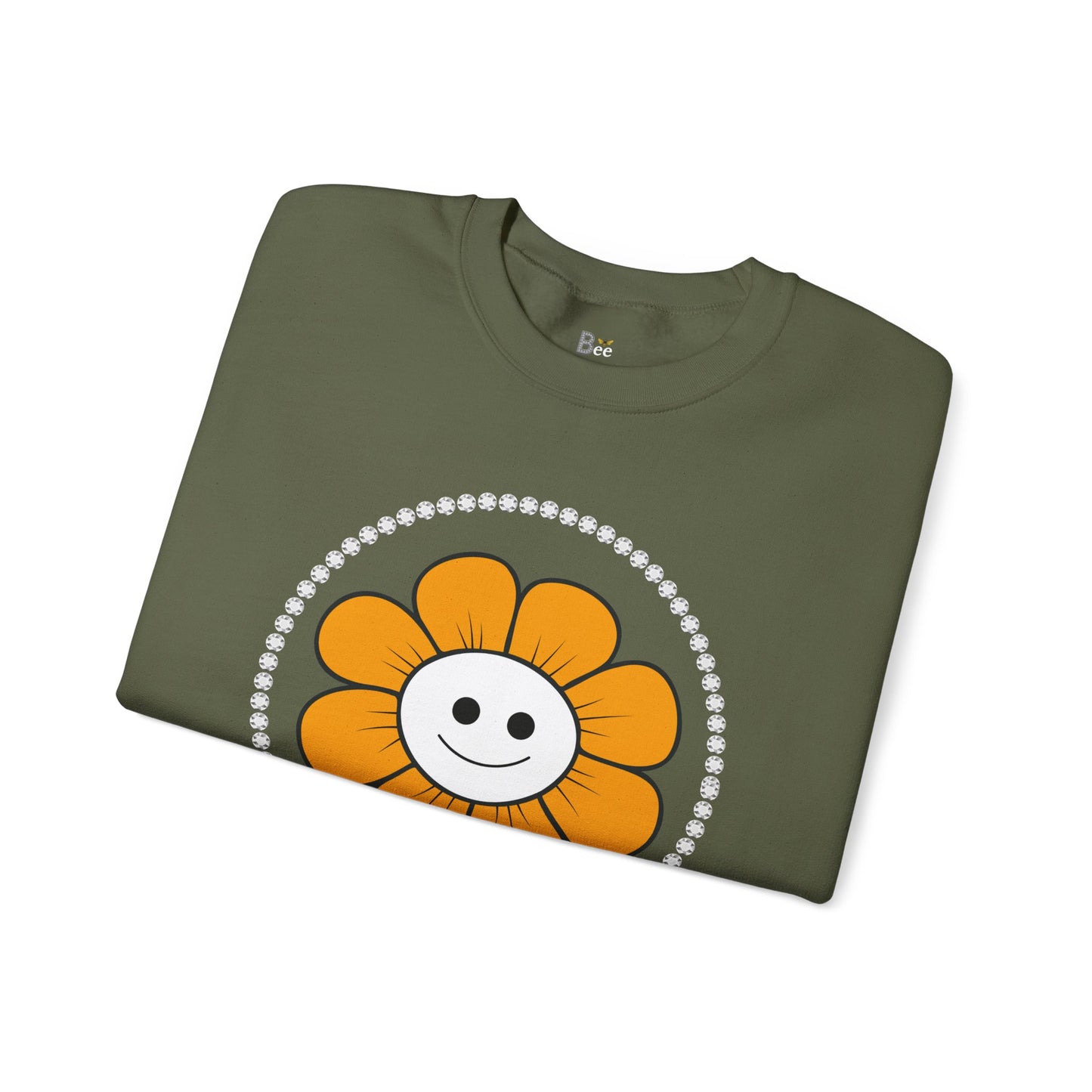 Boujee Flower Smiley Face Gold White - Heavy Blend™ Dark Colors Crewneck Sweatshirt
