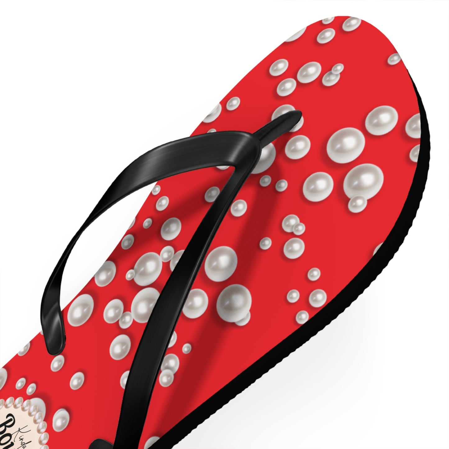 Kinda Boujee Really Blessed Flip Flops - RED in Sea of Pearls - EXTRA LARGE