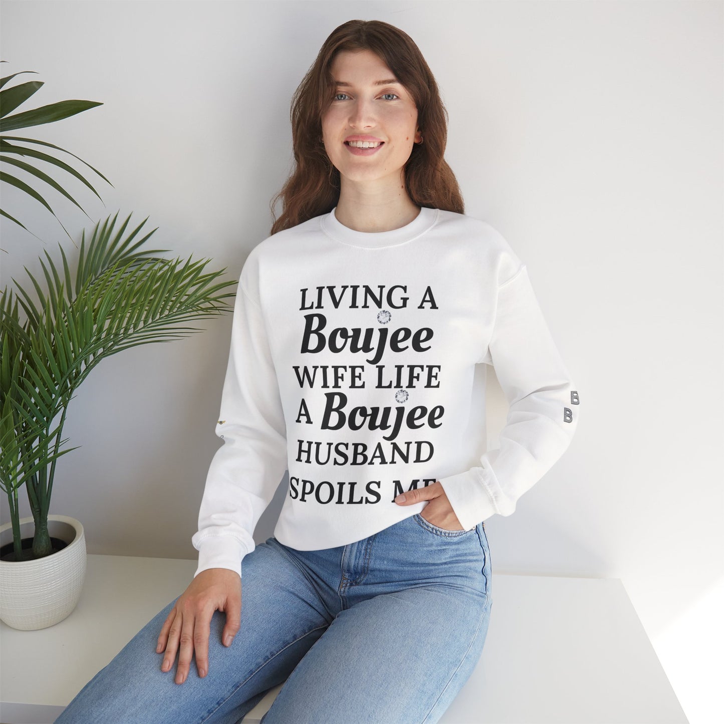 Living a Boujee Wife Life A Boujee Husband Spoils Me - Heavy Blend™ Light Colors Crewneck Sweatshirt