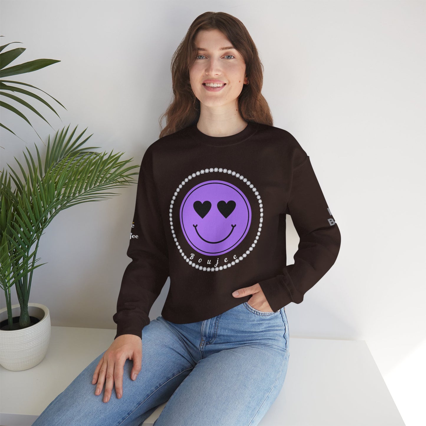 Boujee Smiley Face Purple Heart Eyes Yellow - Heavy Blend™ Dark Colors Crewneck Sweatshirt