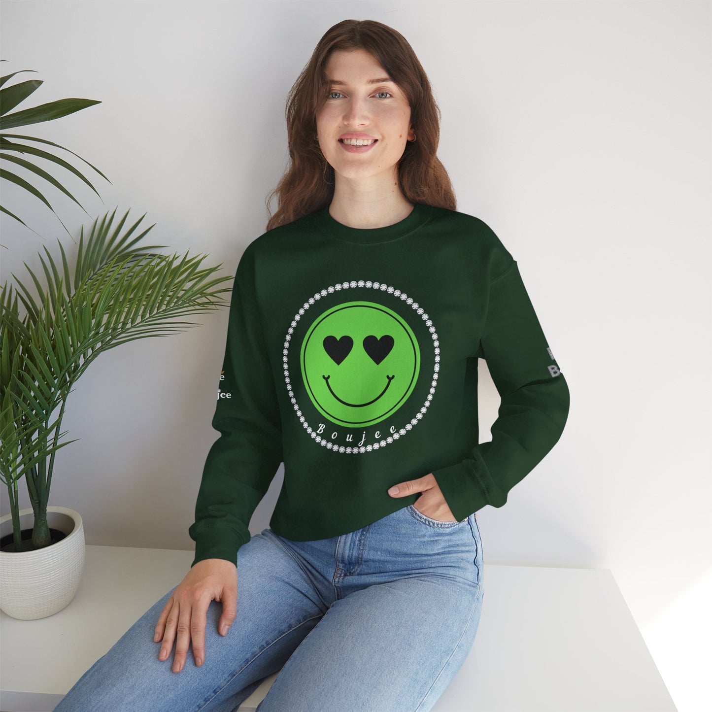 Boujee Smiley Face Green Heart Eyes - Heavy Blend™ Dark Colors Crewneck Sweatshirt