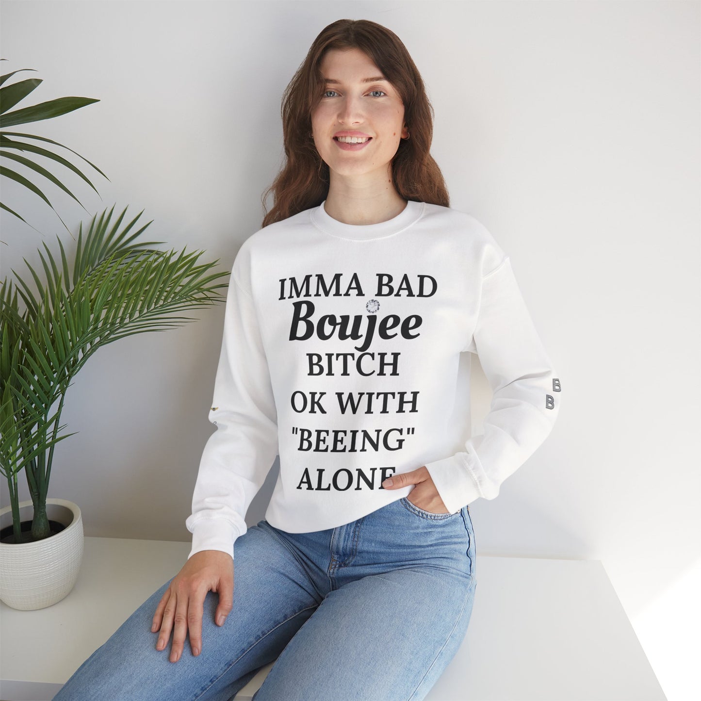 Imma Bad Boujee Bitch Ok With "Beeing" Alone - Heavy Blend™ Light Colors Crewneck Sweatshirt
