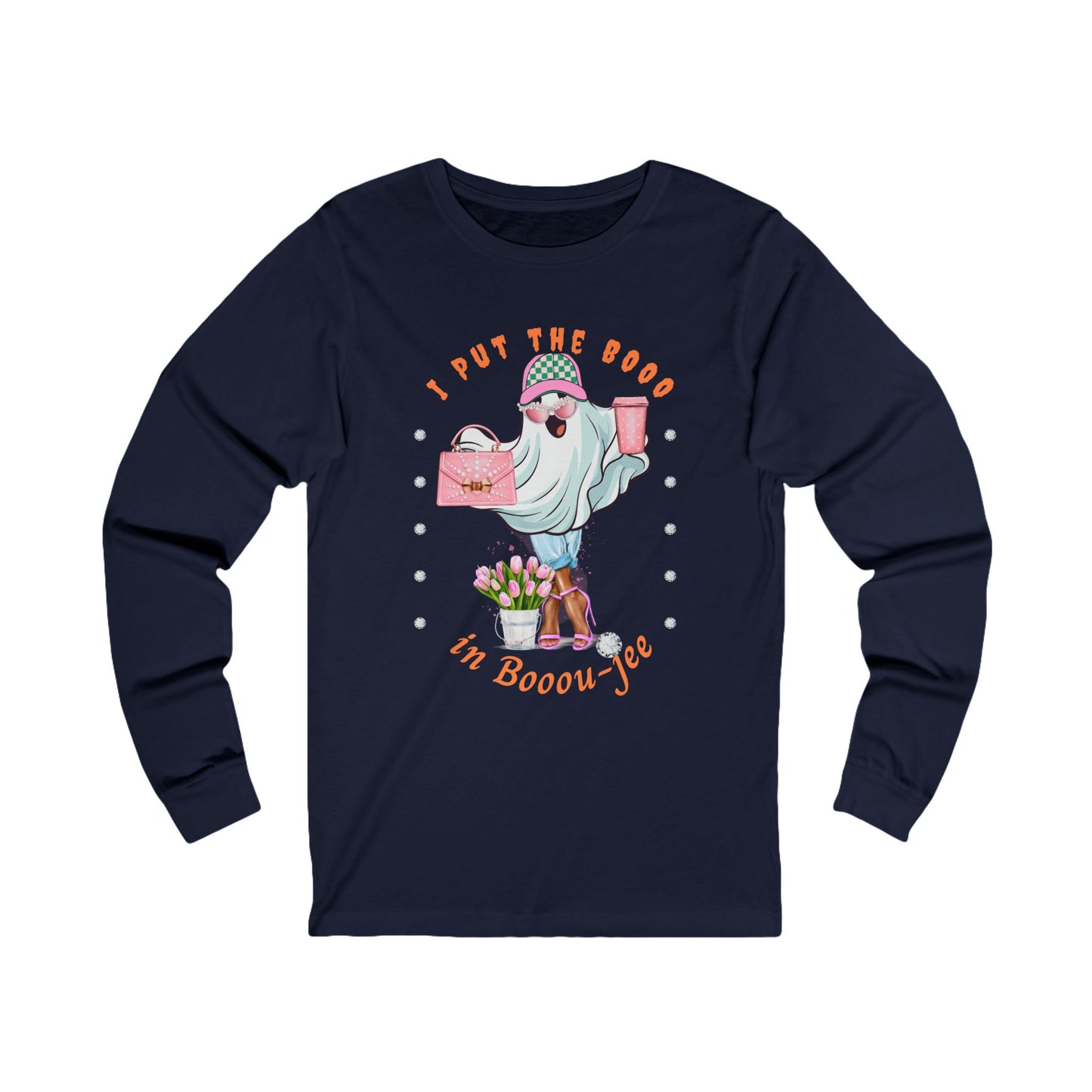 Halloween Booo in Boooujee - Jersey Long Sleeve Tee BROWN SKIN TONE