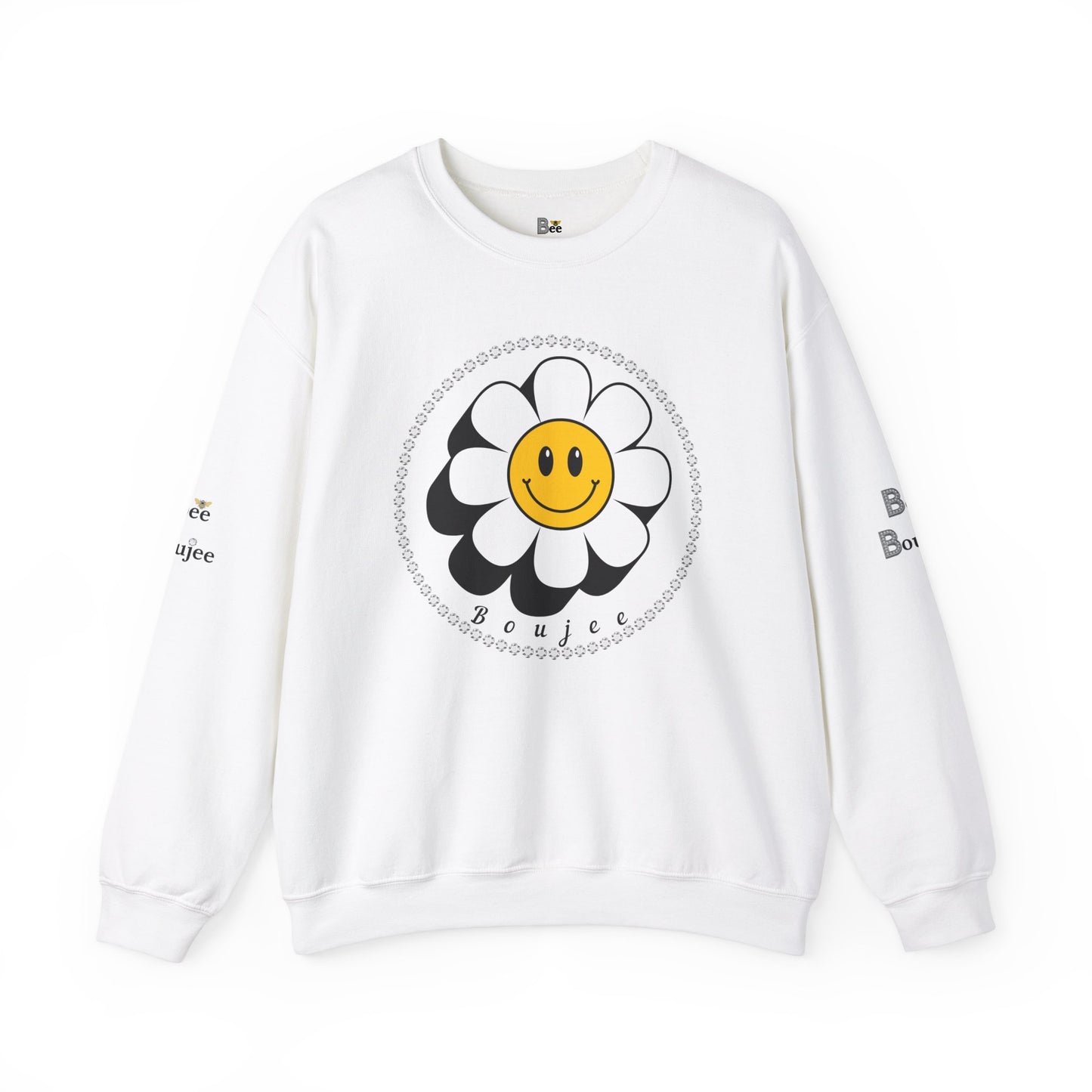 Boujee Flower Smiley Face White Gold - Heavy Blend™ Light Colors Crewneck Sweatshirt