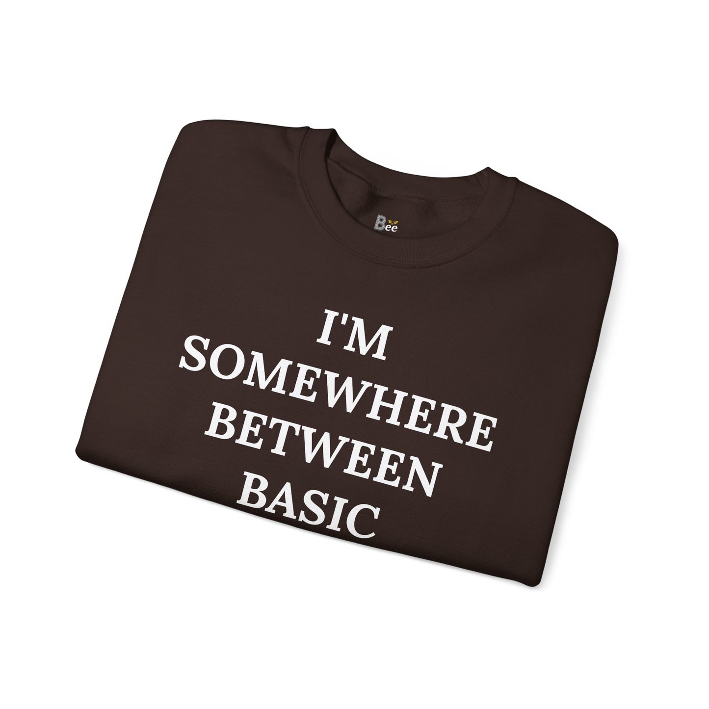 I'm Somewhere Between Basic & Boujee - Heavy Blend™ Dark Colors Crewneck Sweatshirt