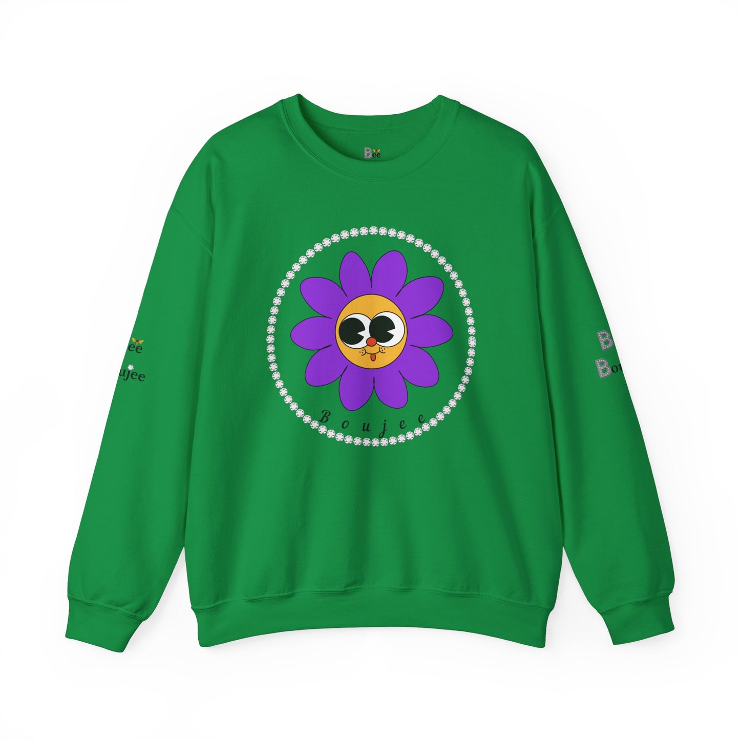 Boujee Flower Smiley Face Purple Gold Wide-Eyed - Heavy Blend™ Light Colors Crewneck Sweatshirt