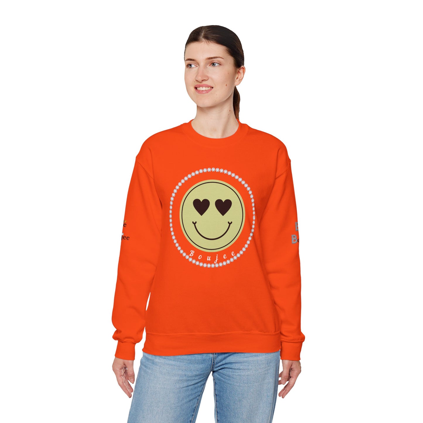 Boujee Smiley Face Heart Eyes Beige - Heavy Blend™ Light Colors Crewneck Sweatshirt