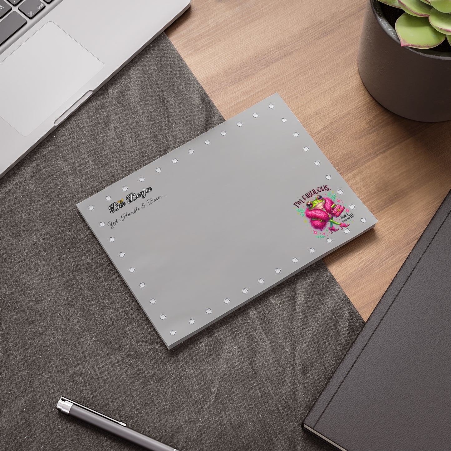 Bee Boujee DIAMONDS Fabulous Froggie - Post-it® Note Pad GREY 8x6