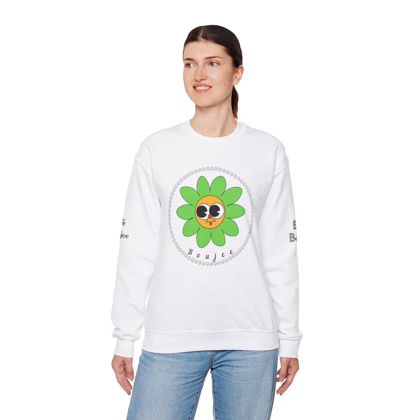 Boujee Flower Smiley Face Green Gold Wide-Eyed - Heavy Blend™ Light Colors Crewneck Sweatshirt
