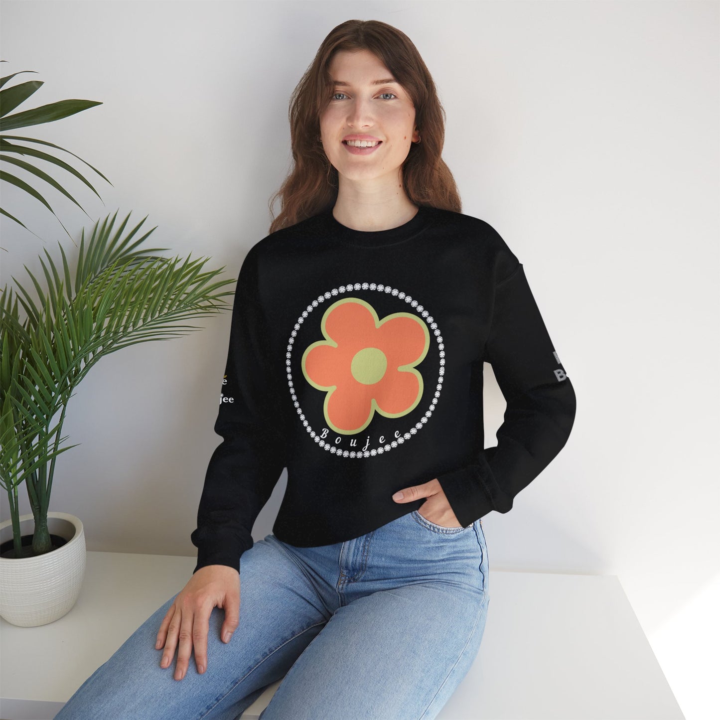 Boujee Flower Orange Green - Heavy Blend™ Dark Colors Crewneck Sweatshirt