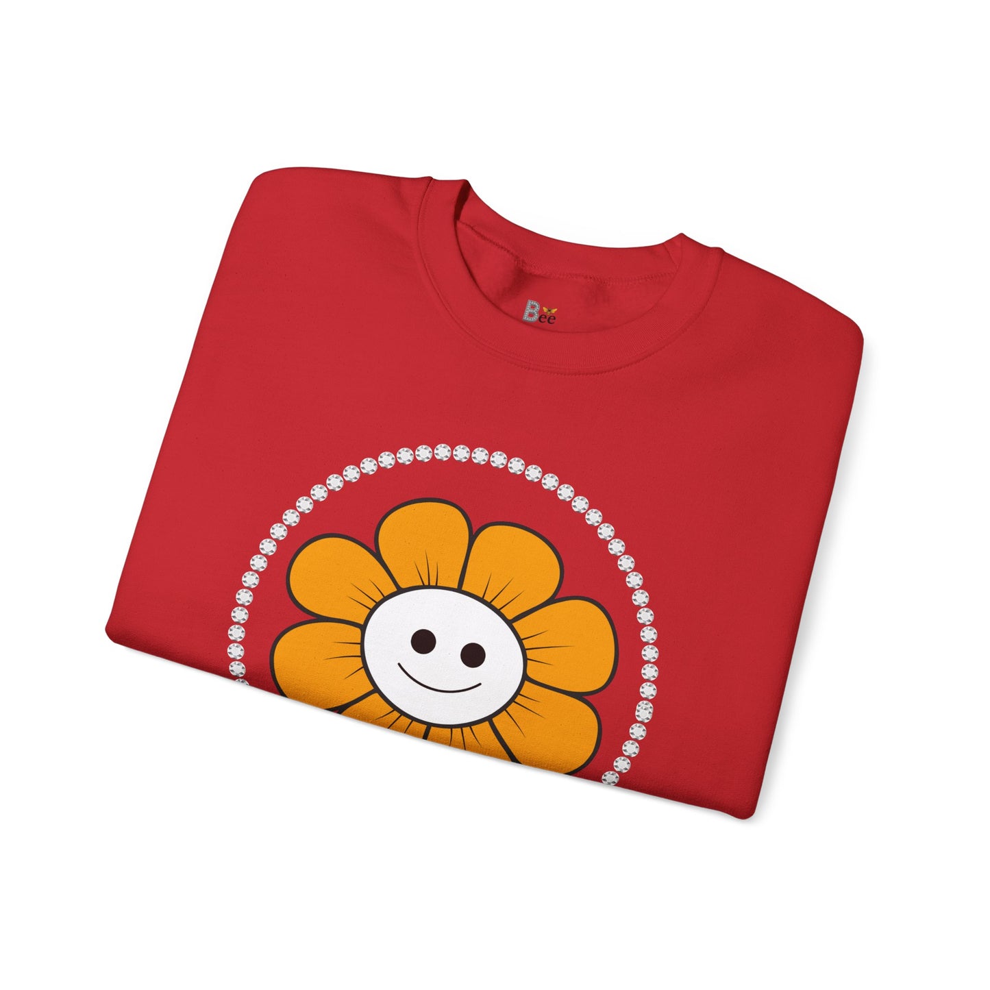 Boujee Flower Smiley Face Gold White - Heavy Blend™ Light Colors Crewneck Sweatshirt
