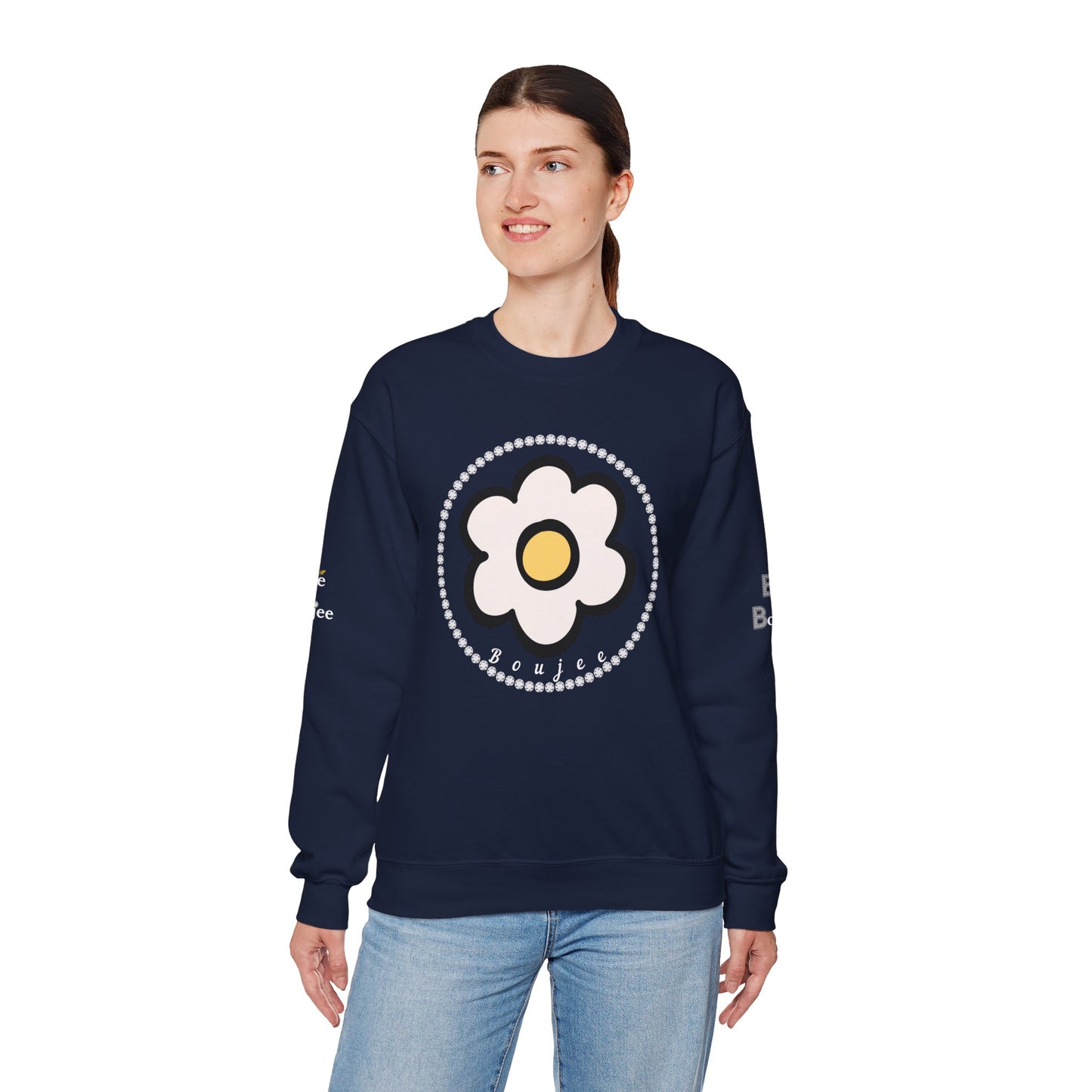 Boujee White Gold Flower White - Heavy Blend™ Dark Colors Crewneck Sweatshirt