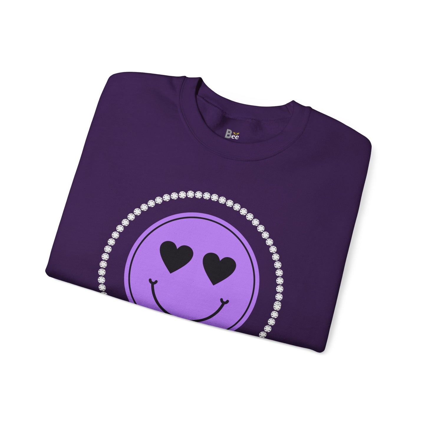 Boujee Smiley Face Purple Heart Eyes Yellow - Heavy Blend™ Dark Colors Crewneck Sweatshirt
