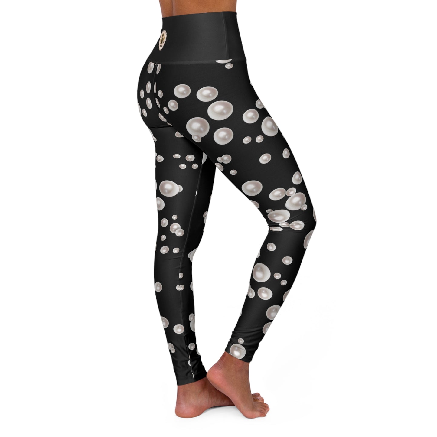 "The Boujee Hive" Stylish High Waisted Yoga Leggings with Pearls Print - MEDIUM