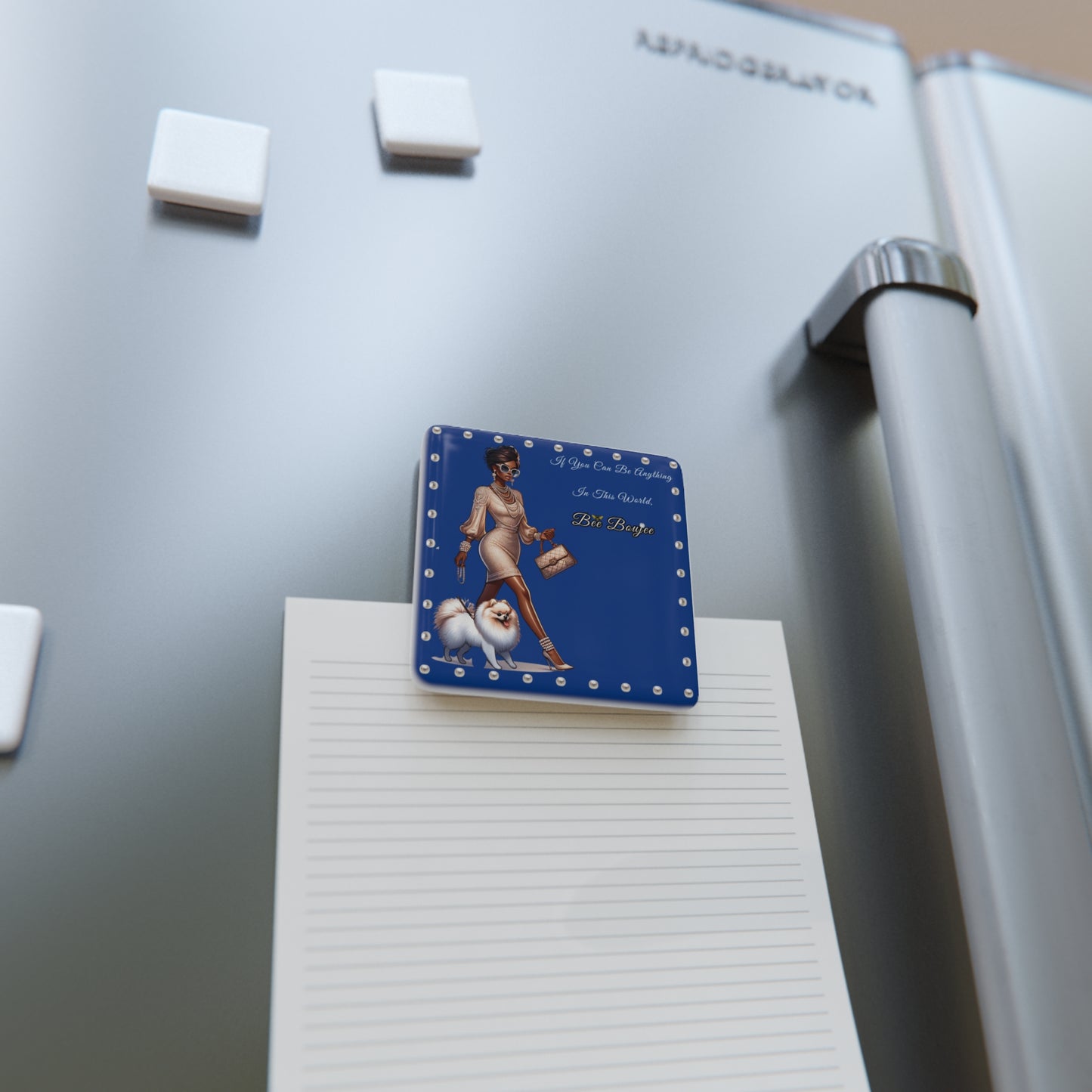 Bee Boujee in PEARLS - Porcelain Magnet 02, Square DARK BLUE