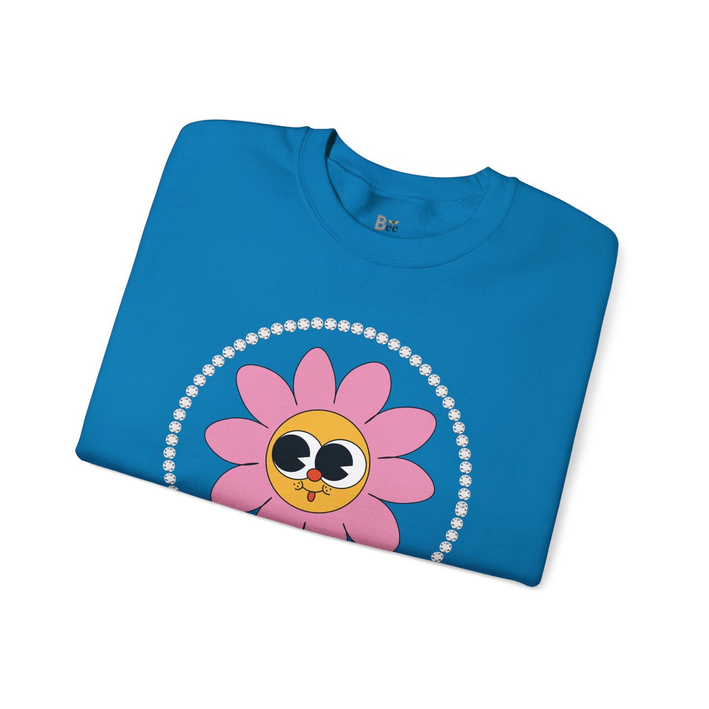 Boujee Flower Smiley Face Pink Gold Wide-Eyed - Heavy Blend™ Light Colors Crewneck Sweatshirt