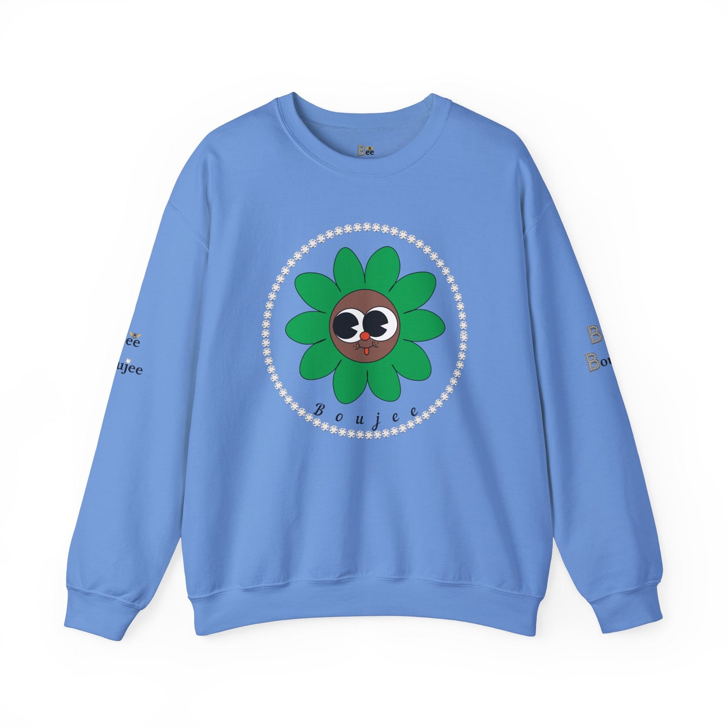 Boujee Flower Smiley Face Green Brown Wide-Eyed - Heavy Blend™ Light Colors Crewneck Sweatshirt
