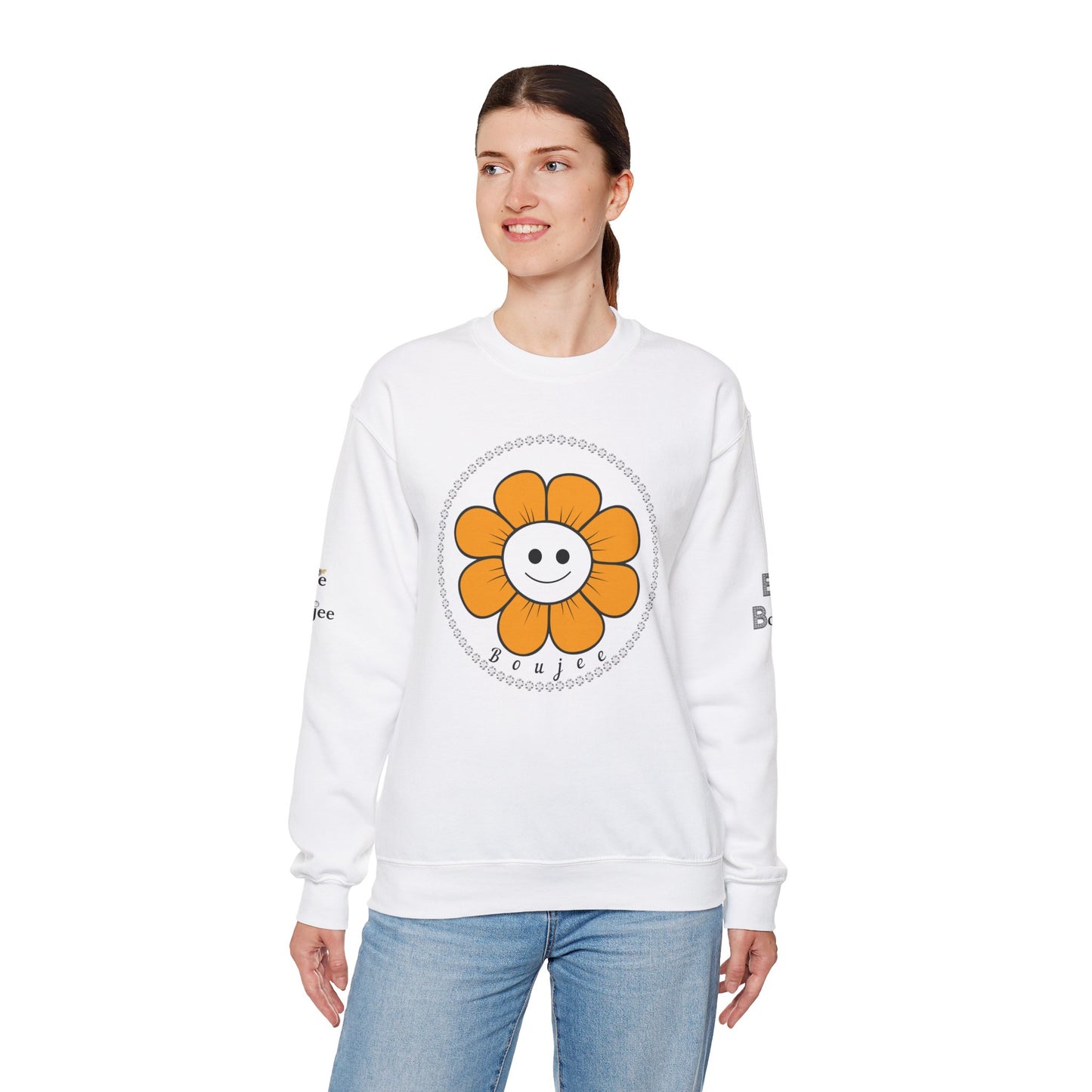 Boujee Flower Smiley Face Gold White - Heavy Blend™ Light Colors Crewneck Sweatshirt