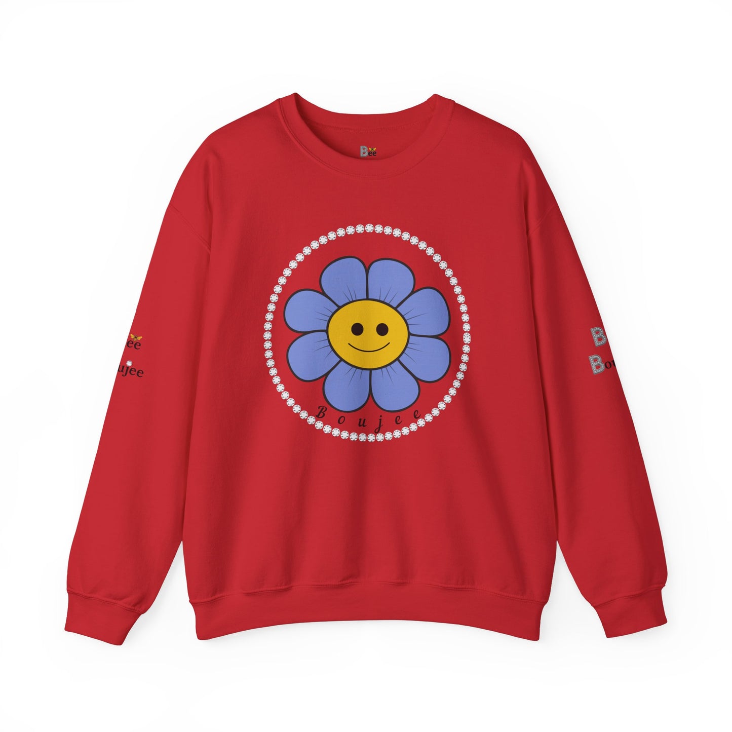 Boujee Flower Smiley Face Blue Gold - Heavy Blend™ Light Colors Crewneck Sweatshirt