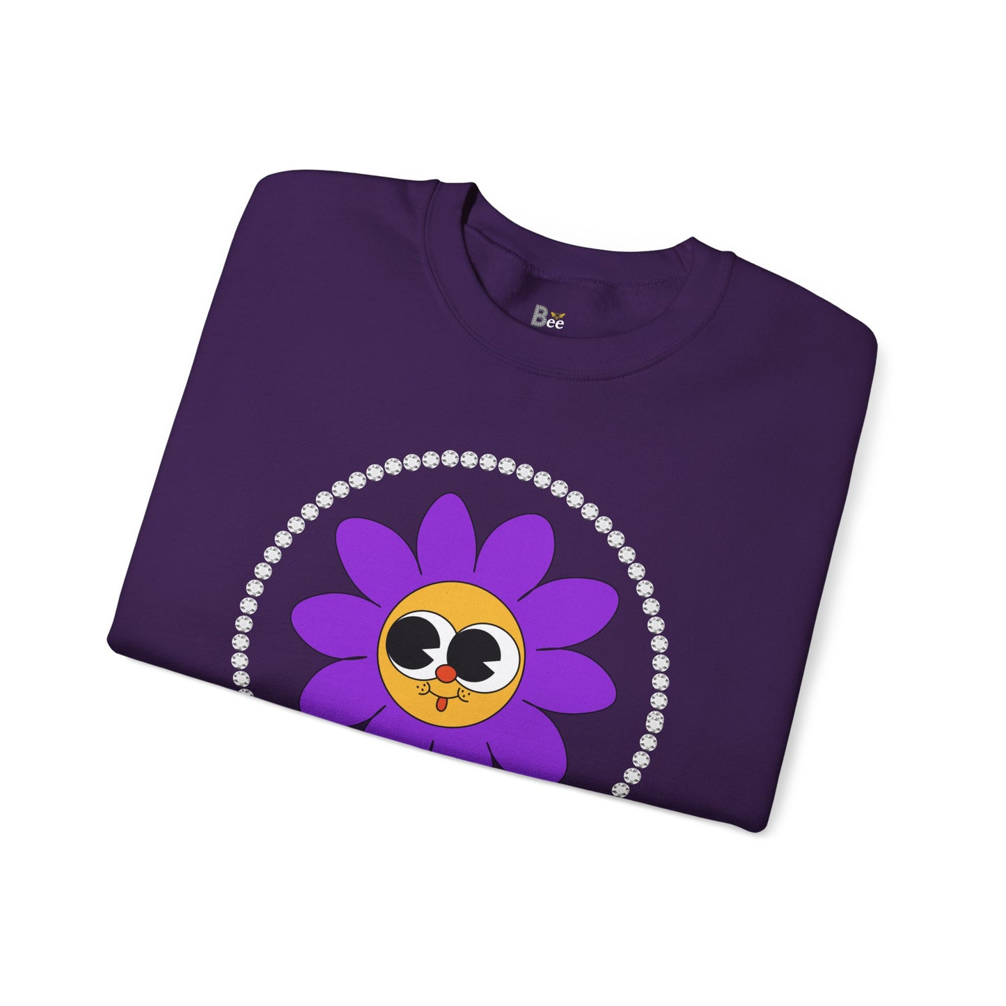 Boujee Flower Smiley Face Purple Gold Wide-Eyed - Heavy Blend™ Dark Colors Crewneck Sweatshirt
