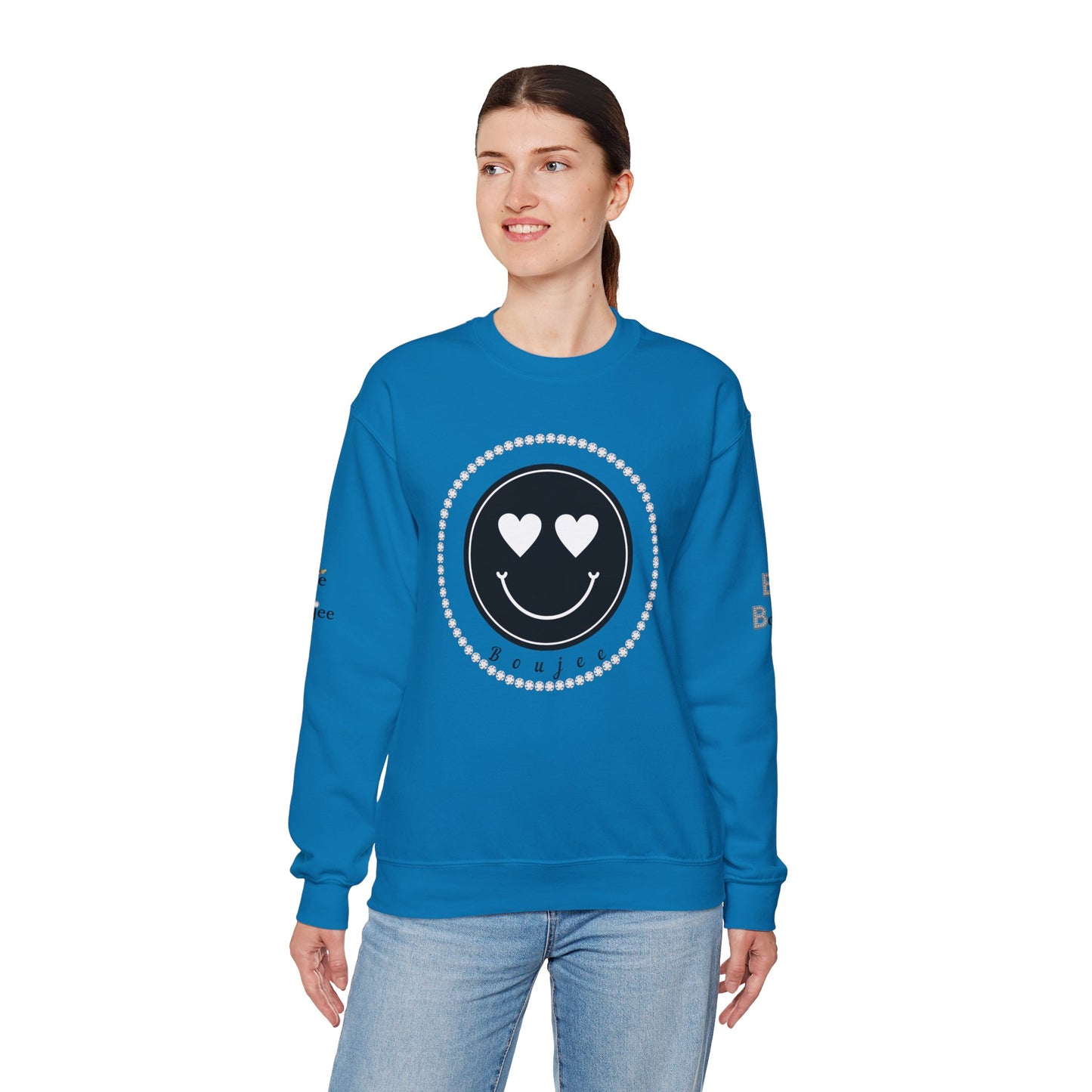 Boujee Smiley Face Heart Eyes Black - Heavy Blend™ Light Colors Crewneck Sweatshirt