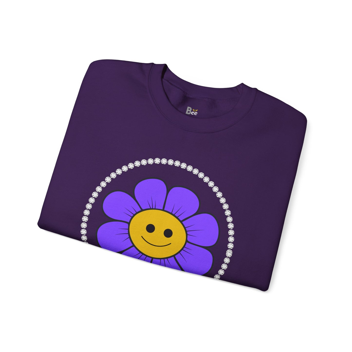 Boujee Flower Smiley Face Purple Gold - Heavy Blend™ Dark Colors Crewneck Sweatshirt