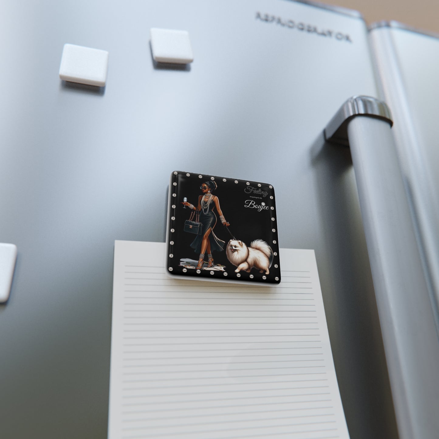 Feeling Boujee in PEARLS - Porcelain Magnet 02, Square BLACK