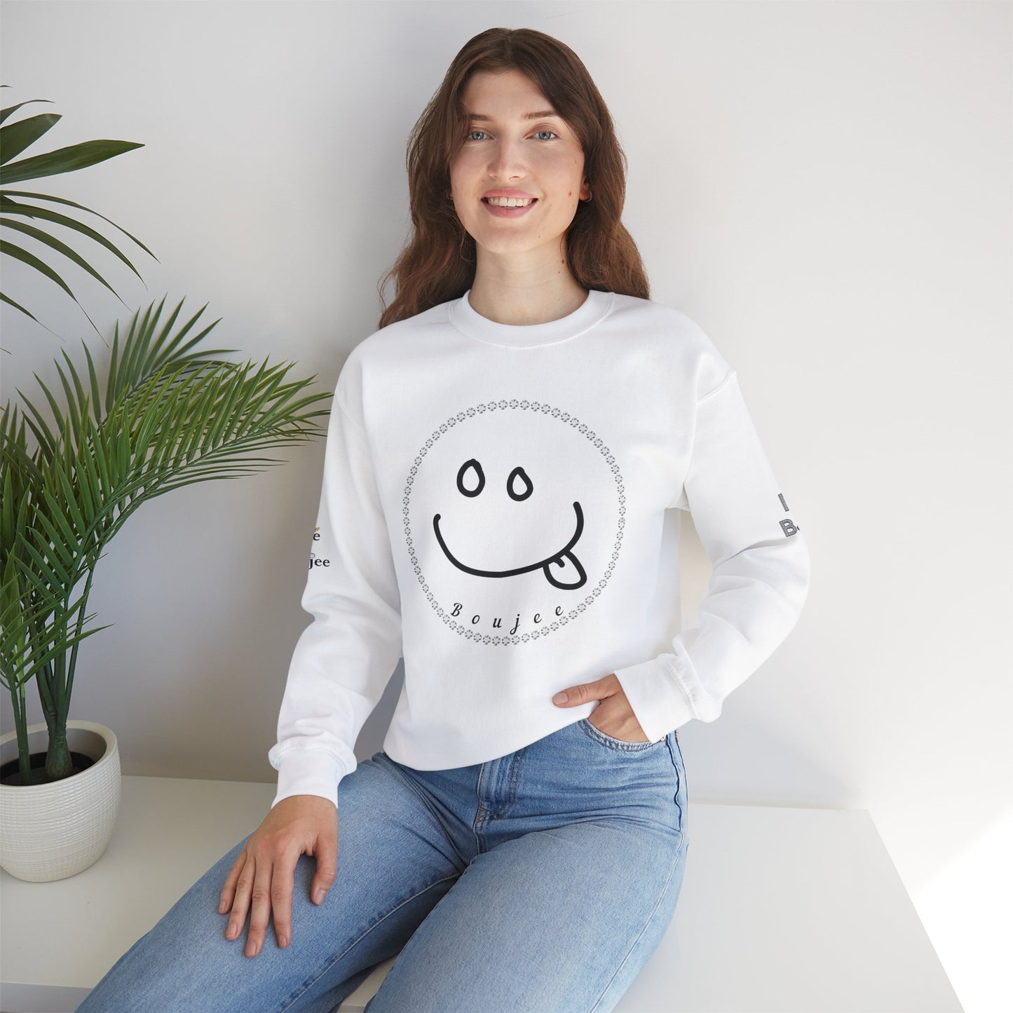 Boujee Smiley Goofy Face - Heavy Blend™ Light Colors Crewneck Sweatshirt