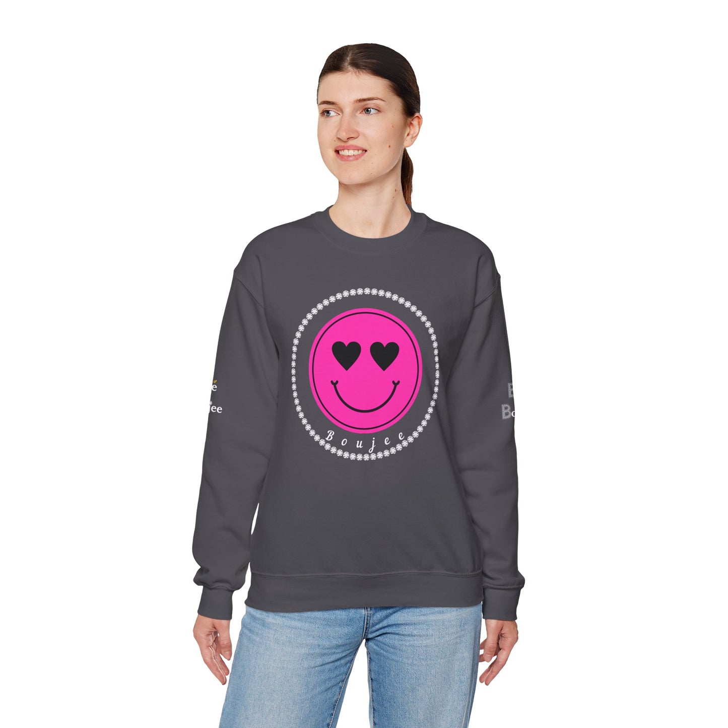 Boujee Smiley Face Pink Heart Eyes - Heavy Blend™ Dark Colors Crewneck Sweatshirt