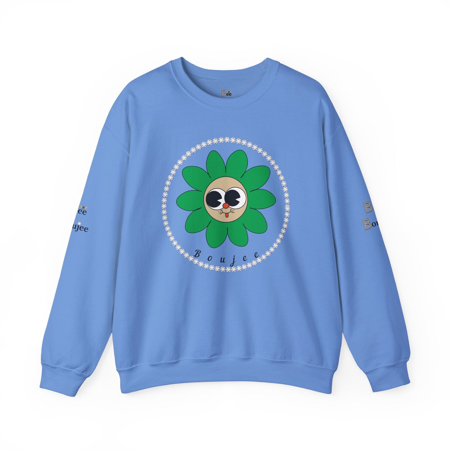 Boujee Flower Smiley Face Green Tan Wide-Eyed - Heavy Blend™ Light Colors Crewneck Sweatshirt