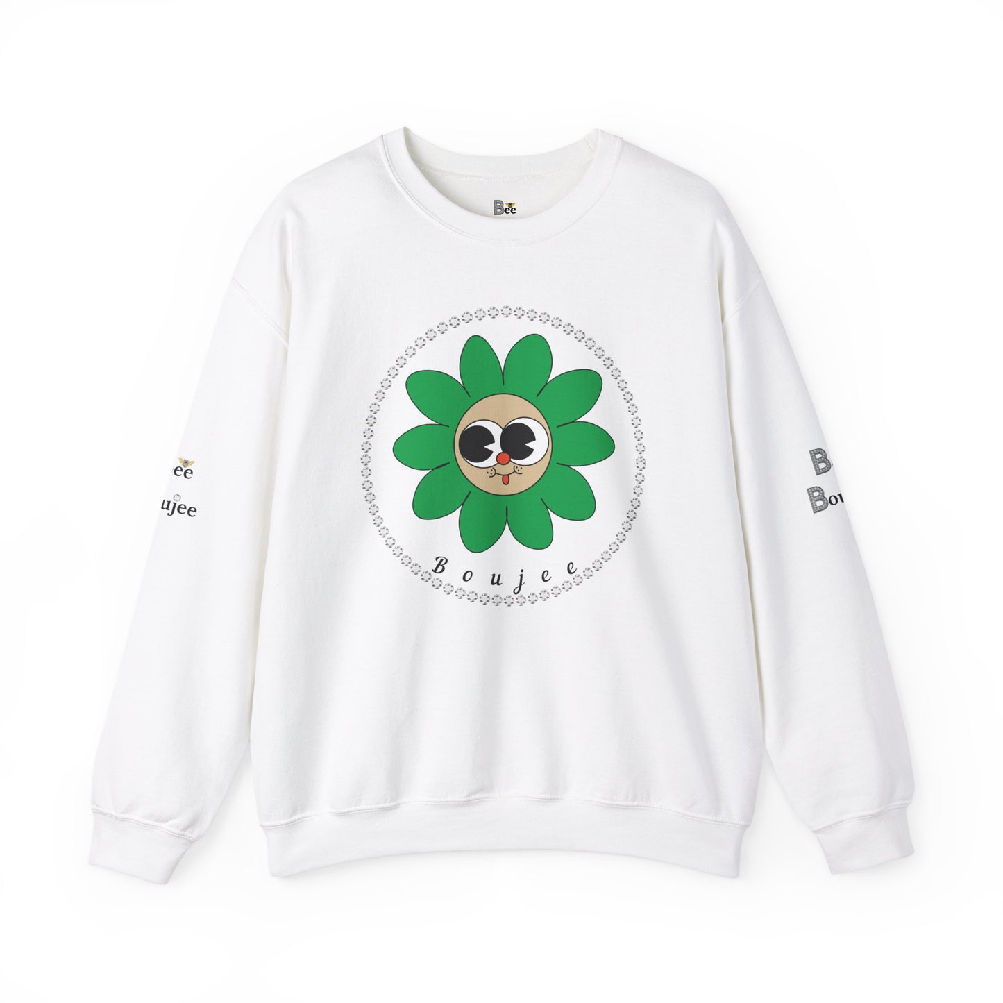 Boujee Flower Smiley Face Green Tan Wide-Eyed - Heavy Blend™ Light Colors Crewneck Sweatshirt