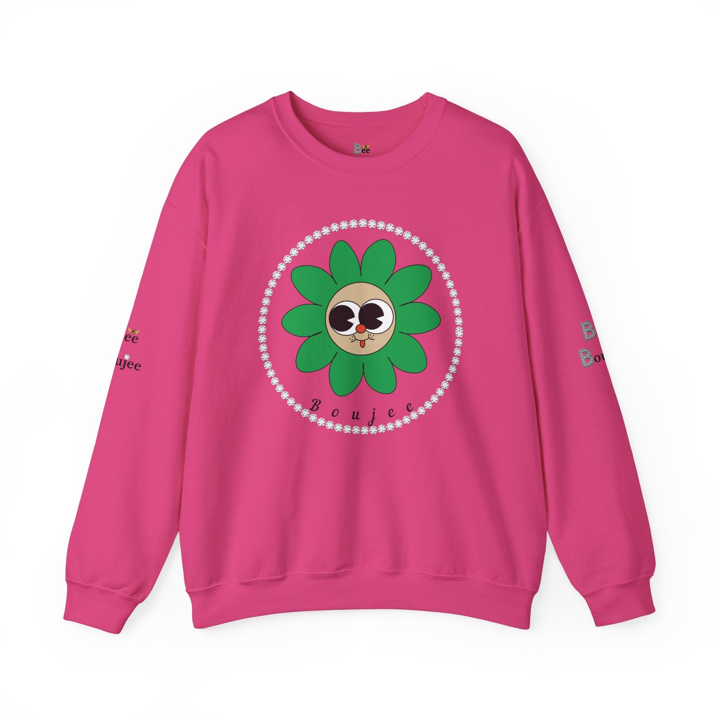 Boujee Flower Smiley Face Green Tan Wide-Eyed - Heavy Blend™ Light Colors Crewneck Sweatshirt