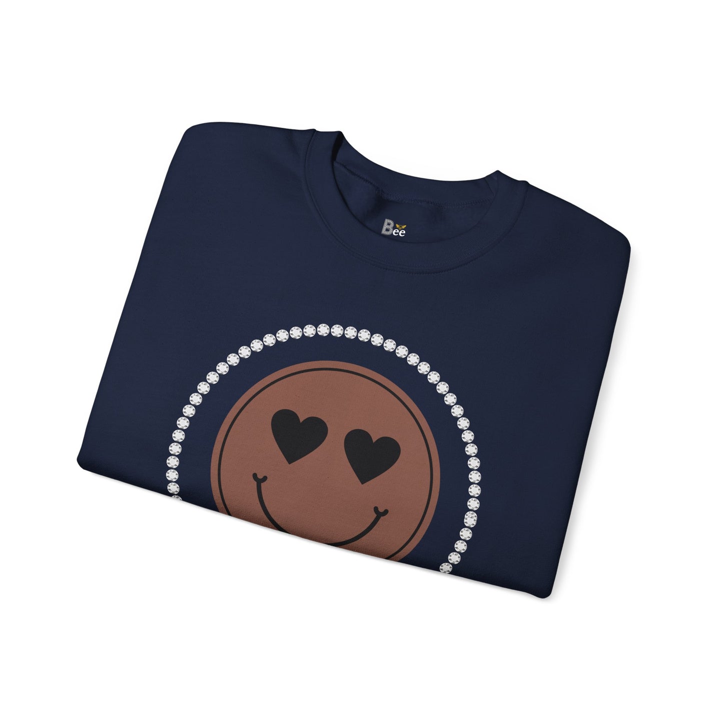 Boujee Smiley Face Brown Heart Eyes - Heavy Blend™ Dark Colors Crewneck Sweatshirt