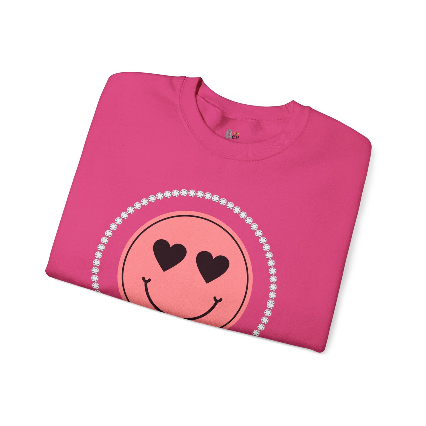 Boujee Smiley Face Pink Heart Eyes - Heavy Blend™ Light Colors Crewneck Sweatshirt