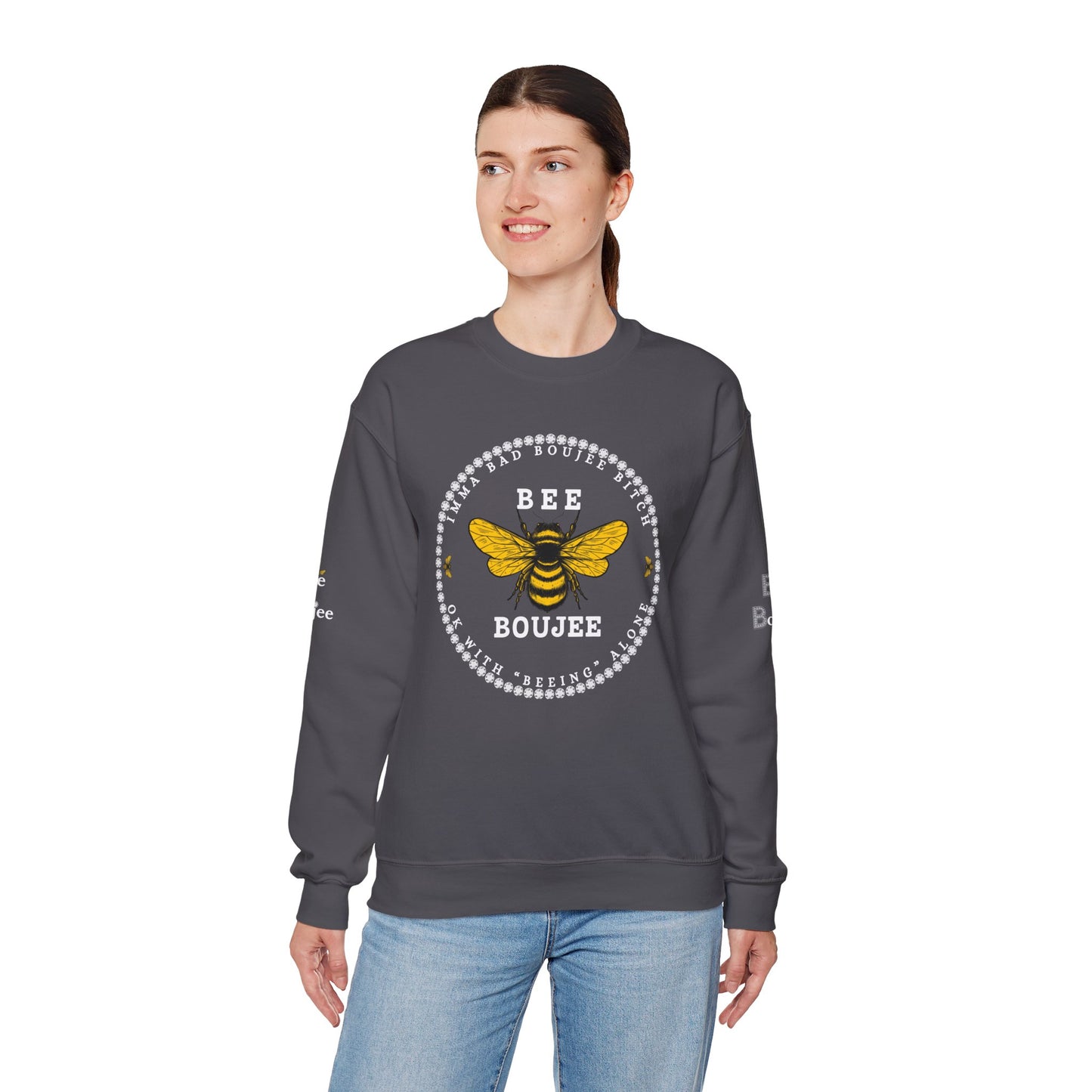 Imma Bad Boujee Bitch Ok with "Beeing" Alone - Heavy Blend™ Dark Colors Crewneck Sweatshirt