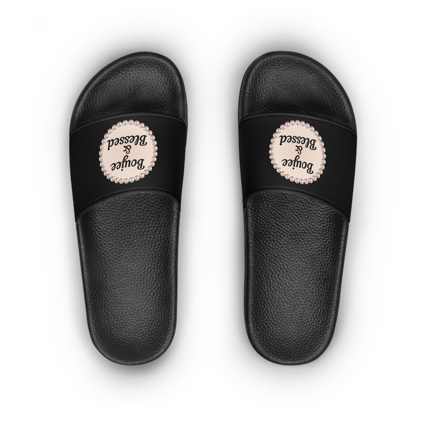 Boujee & Blessed Pearl-Emblem Women’s Slides Sandals