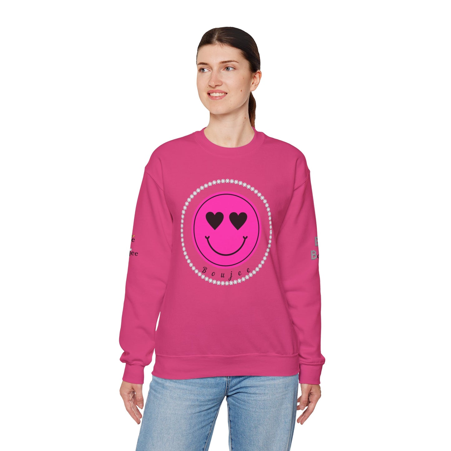 Boujee Smiley Face Heart Eyes Pink - Heavy Blend™ Light Colors Crewneck Sweatshirt
