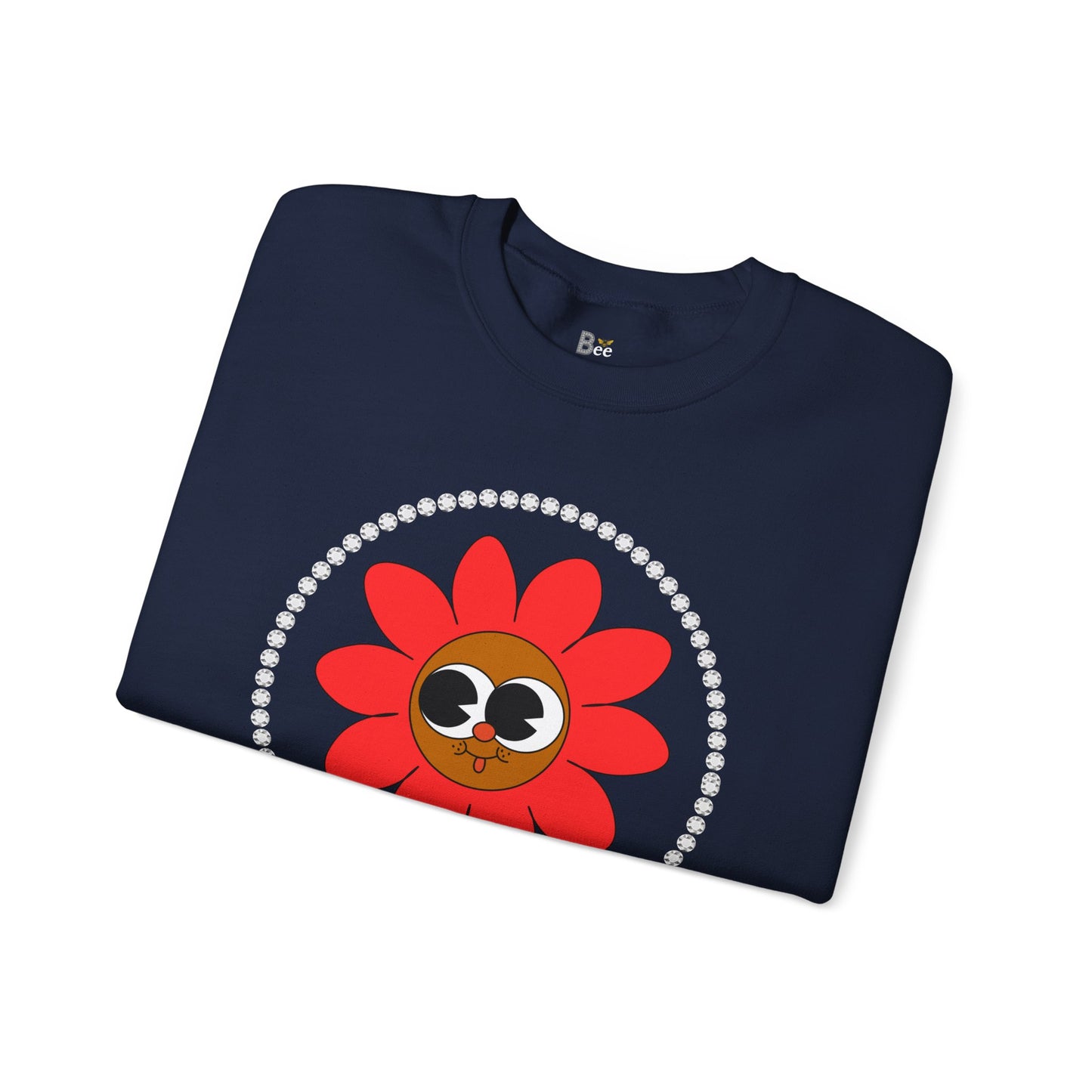 Boujee Flower Smiley Face Red Brown Wide-Eyed - Heavy Blend™ Dark Colors Crewneck Sweatshirt