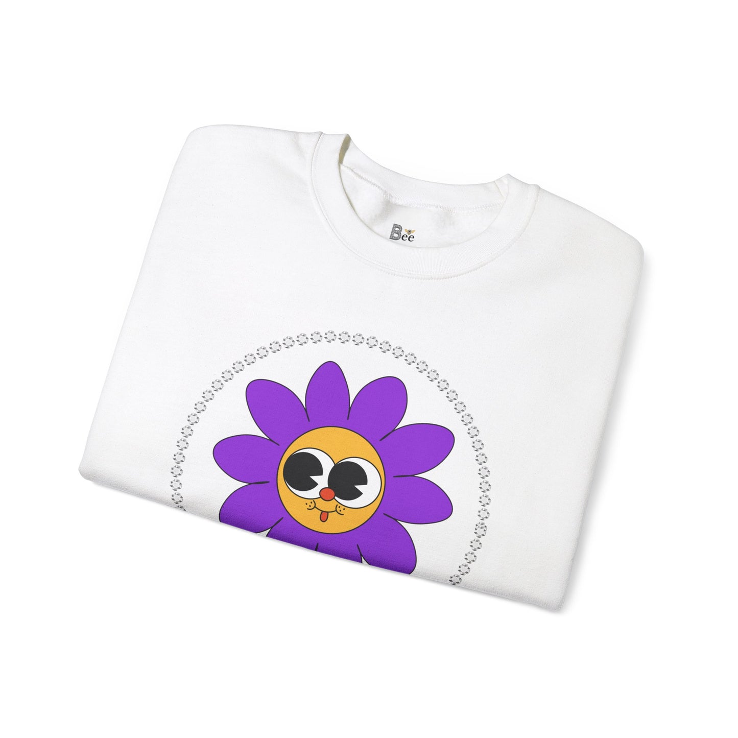 Boujee Flower Smiley Face Purple Gold Wide-Eyed - Heavy Blend™ Light Colors Crewneck Sweatshirt