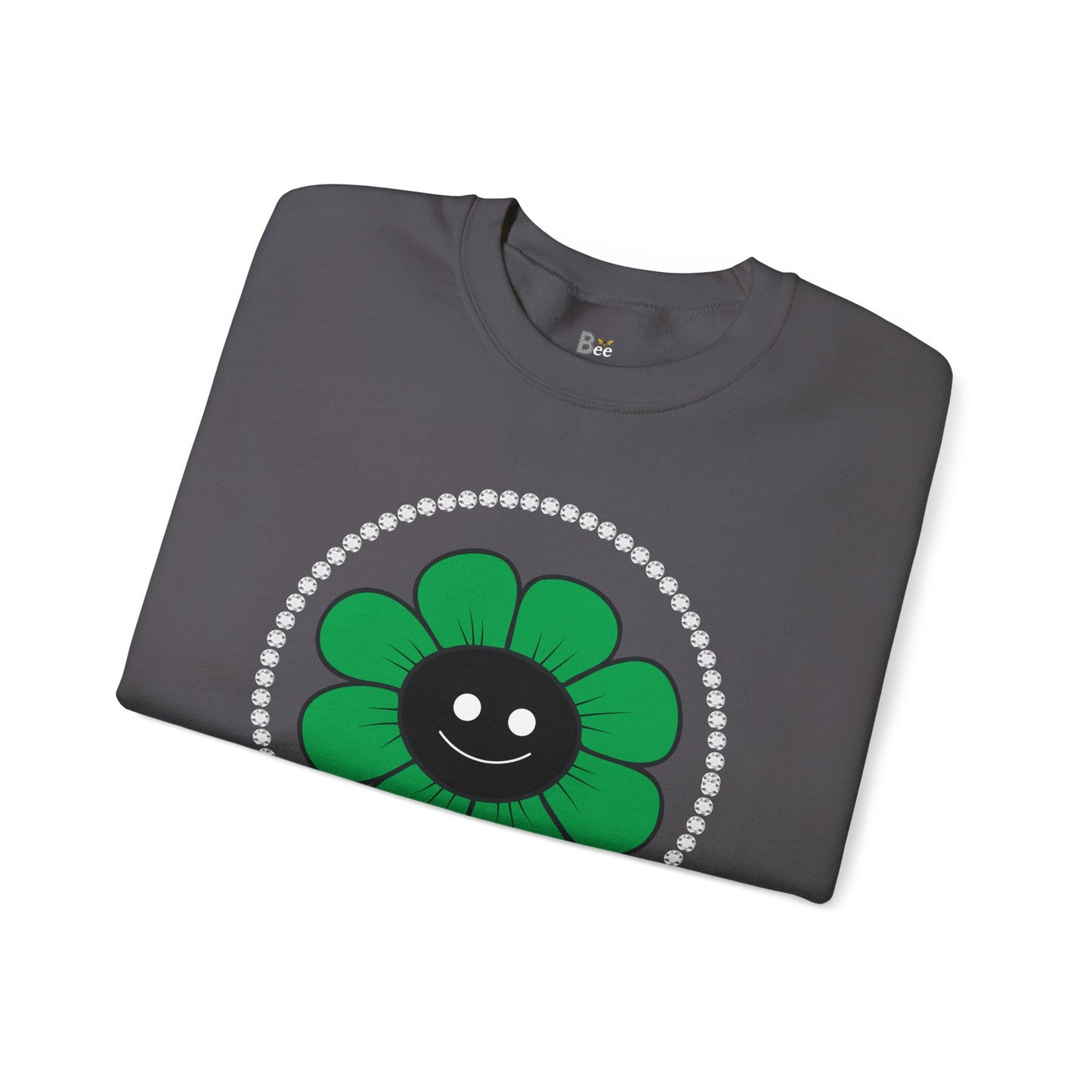 Boujee Flower Smiley Face Green Black - Heavy Blend™ Dark Colors Crewneck Sweatshirt
